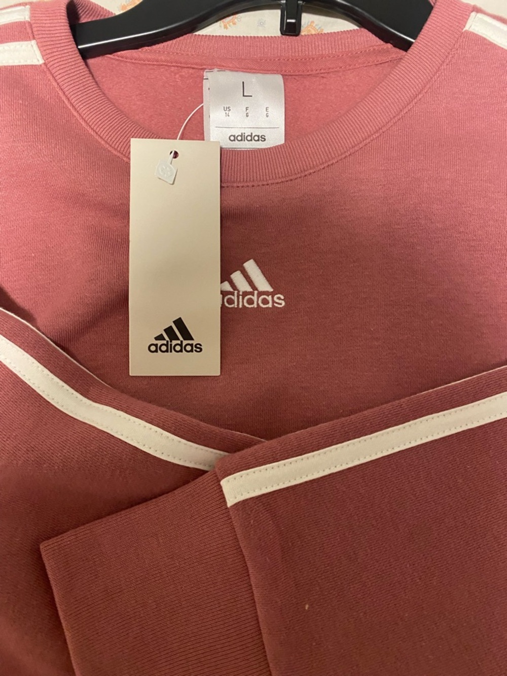 adidas Dusty Rose Crewneck Sweatshirt with White Stripes Girls L 14